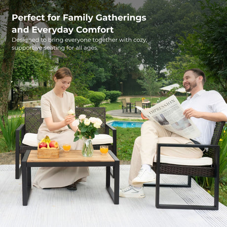 4 Piece Patio Furniture Set With Acacia Wood Table Top And Cushions HouseOfZazla