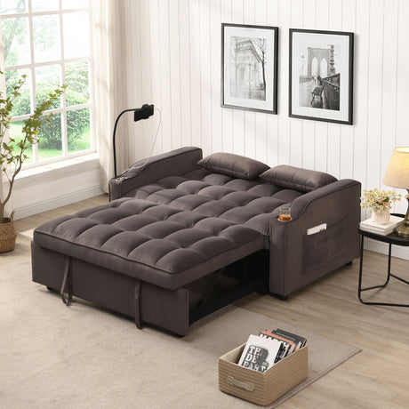 Modern Loveseat Futon Sofa With Pullout Bed, Adjustable Reclining Backrest, Toss Pillows HouseOfZazla