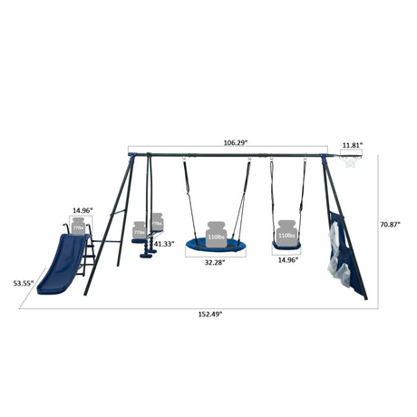 Interesting Six Function Swingset With Net Swing Metal Plastic Safe Swing Set 440Lbs For Outdoor Playground For Age 3+ With 31.5" Net Swing - / HouseOfZazla