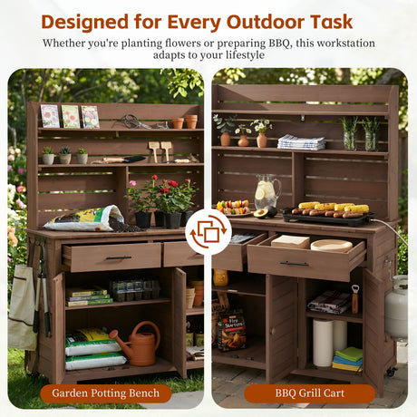 TOPMAX 65"H Large Garden Potting Bench with Storage and Lockable Wheels HouseOfZazla
