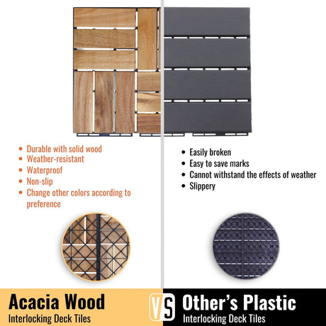 Interlocking Deck Tiles Checker Pattern, Square Acacia Hardwood Outdoor Flooring For Patio, Bancony, Pool Side HouseOfZazla