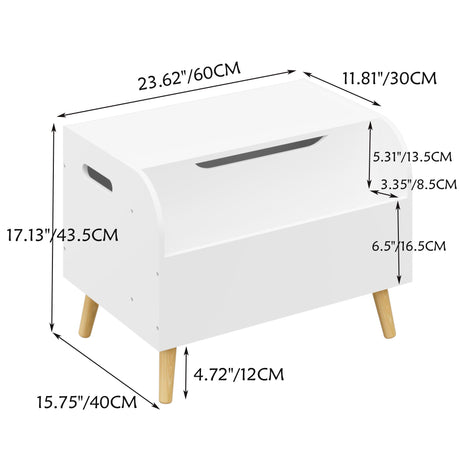 Toy Box With Front Bookshelf, Flip Top Lid, Safety Hinge For Kids Room Organization - White HouseOfZazla