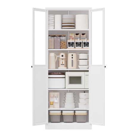Tall Metal Kitchen Pantry Cabinet With Adjustable Shelves And Silent Magnetic Doors - White HouseOfZazla