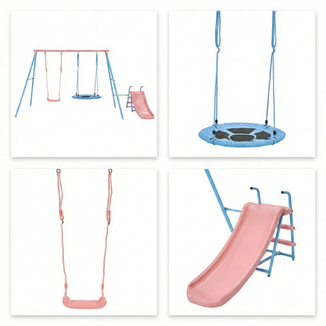 Xns107 - 2 Swing Set With Slide For Outdoor - Blue / Pink HouseOfZazla