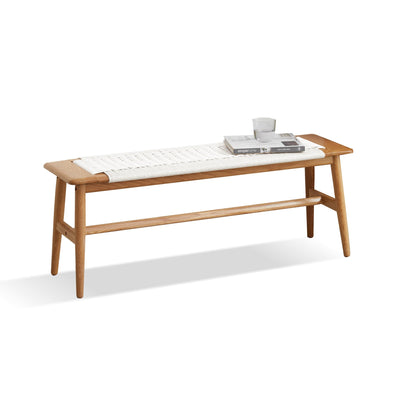 Design Natural Oak Wood Dining Bench with Handwoven Cane Seat in White