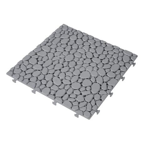 Interlocking Deck Tiles Plastic Waterproof Outdoor All Weather Anti-Slip Bathroom Shower Balcony Porch Strong Weight Capacity Upto 440 Lbs, Pebble Stone Pattern HouseOfZazla