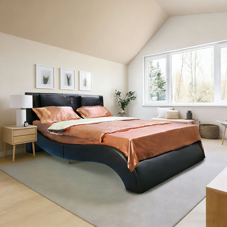 Platform Bed Frame With LED Lighting, Bluetooth Music, Vibration Massage HouseOfZazla