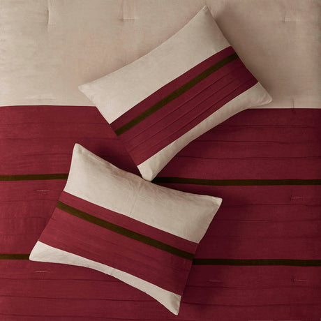 7 PC Pieced Faux Suede Comforter Set Red Queen HouseOfZazla