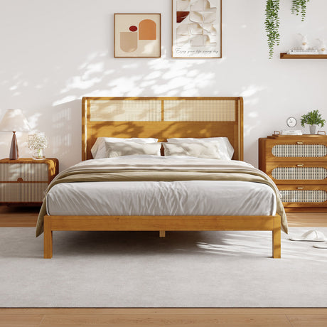 Premium Rubber Wood Platform Queen Bed Frame with Headboard HouseOfZazla