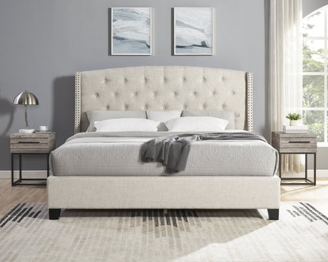 Astral 3-Piece Upholstered Bedroom Set, Tufted Wingback Bed with Two Gray Nightstands HouseOfZazla