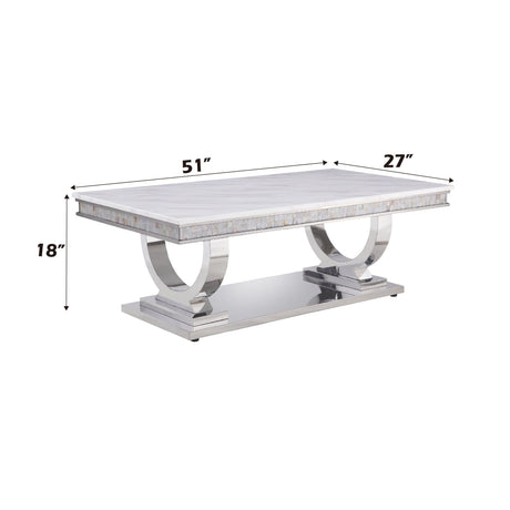 Zander Printed Faux Marble Top Mirrored Coffee Table HouseOfZazla