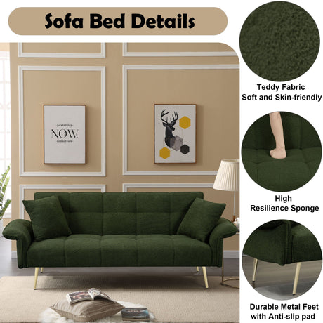 Convertible Double Futon Sofa Bed With Folding Armrests For Living Rooms HouseOfZazla