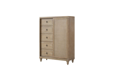 Queen Canopy Bedroom Set With A 2 Drawer Nightstand A Dresser With Poster Mirror And A Door Chest - Sand HouseOfZazla
