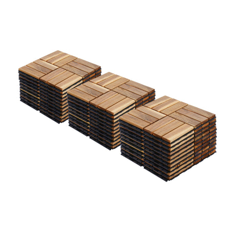 Interlocking Deck Tiles Checker Pattern, Square Acacia Hardwood Outdoor Flooring For Patio, Bancony, Pool Side HouseOfZazla