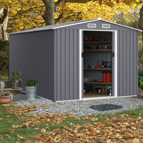 Outdoor Storage Shed Large Metal Tool Sheds, Heavy Duty Storage House With Sliding Doors HouseOfZazla
