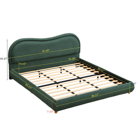 King Size Upholstered Platform Bed Frame with Rounded Corners HouseOfZazla