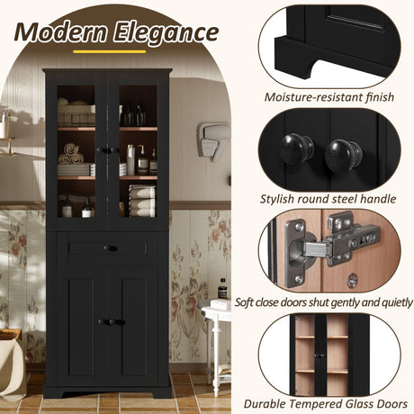 Bathroom Storage Cabinet, Adjustable Shelves & Drawer, Freestanding Tower HouseOfZazla
