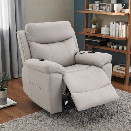 Chriki Beige Chenille & Black Finish Power Recliner with Lift, Heating, and Massage HouseOfZazla