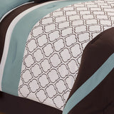 Tolbert 8 Pc Teal & Brown Geometric Embroidered Comforter Set