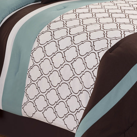 Tolbert 8 Pc Teal & Brown Geometric Embroidered Comforter Set HouseOfZazla