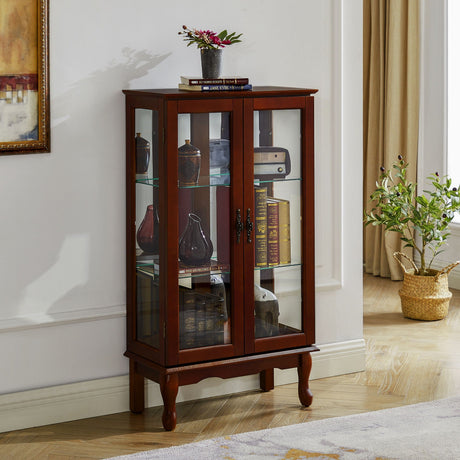 Curio Cabinet Lighted Curio Diapaly Cabinet With Adjustable Shelves And Mirrored Back Panel, Tempered Glass Doors (3 Tier), (E26 Light Bulb Not Included) HouseOfZazla