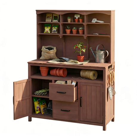 TOPMAX Large Fir Wood Potting Bench with Hutch and Storage HouseOfZazla