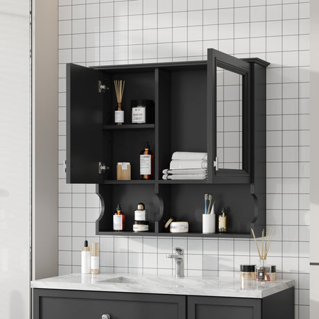 Wall Mounted Mirror Medicine Cabinet, Bathroom Storage With Doors And Open Shelves HouseOfZazla