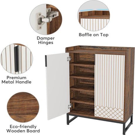 5 Tier Shoe Cabinet With Doors, Compact Entryway Storage Organizer HouseOfZazla
