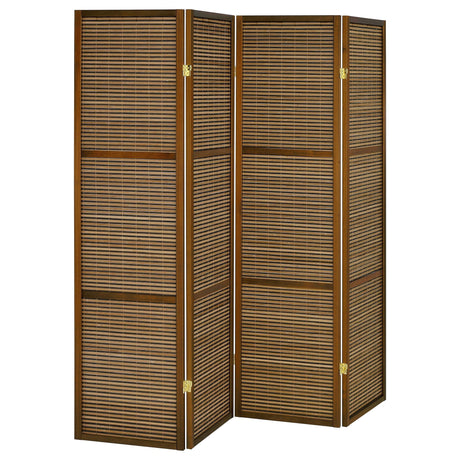 Kenabi - 4 Panel Room Divider Folding Screen - Walnut HouseOfZazla