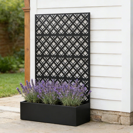Rhombus Black Metal Planter Raised Garden Bed with Trellis HouseOfZazla