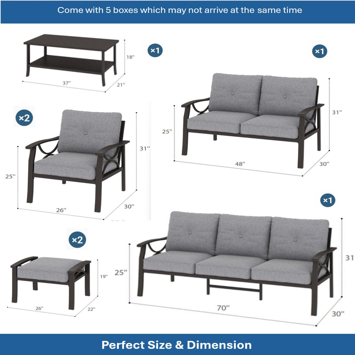 Patio Furniture Set with Coffee Table and Cushions for Backyard