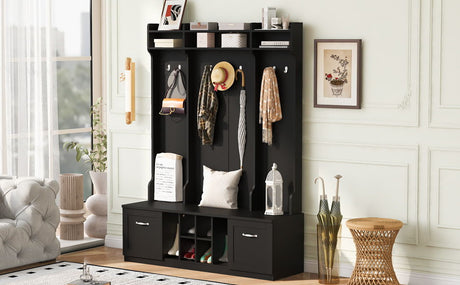 5 In 1 Entryway Bench With Coat Rack, 7 Sturdy Hooks, 2 Spacious Drawers And Adjustable Shelves HouseOfZazla