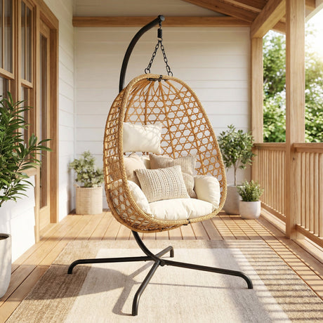 Egg Chair with Stand, Patio Wicker Hanging Chair, Hammock Swing Chair HouseOfZazla