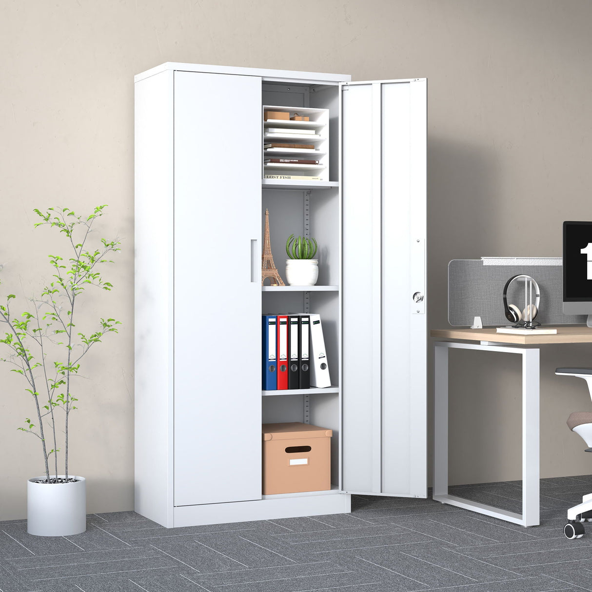 Heavy Metal Garage Storage Cabinet With Locking Doors, Steel, Adjustable Shelves