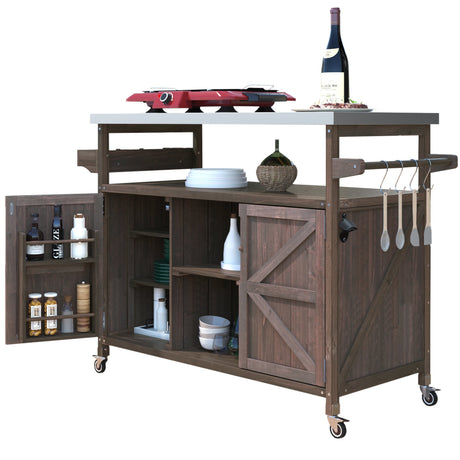 K&K Outdoor Kitchen Island, Rolling Bar Cart & Storage Cabinet HouseOfZazla