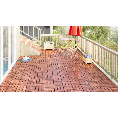 Interlocking Deck Tiles Checker Pattern, Square Acacia Hardwood Outdoor Flooring For Patio, Bancony, Pool Side HouseOfZazla