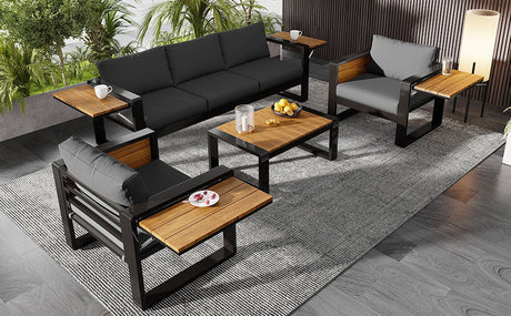 Aluminum Frame Large 4-Piece Outdoor Patio Furniture Set for 5 Person HouseOfZazla