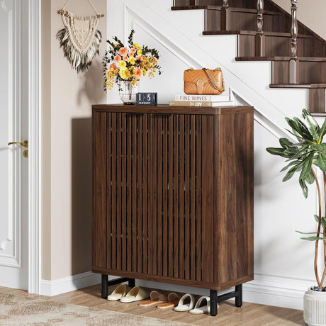 6 Tier Shoe Cabinet With Louvered Doors HouseOfZazla