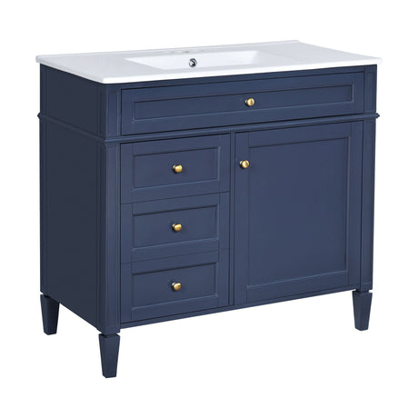 Bathroom Vanity With Top Sink, Modern Bathroom Storage Cabinet, 2 Drawers And A Tip-Out Drawer, Single Sink Bathroom Vanity - Blue HouseOfZazla