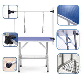 Folding Dog Pet Grooming Table Stainless Steel Frame Rubber Mat On Board With Adjustable Arm And Clamps Pet Dog Cat Grooming Table