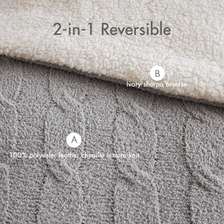 3 Pieces Full/Queen Cable Knit Chenille Comforter Set Gray HouseOfZazla