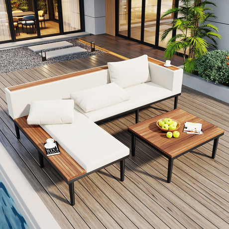Luxury L-Shaped Acacia Wood Patio Furniture Set with Cushions HouseOfZazla