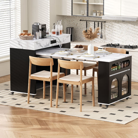 Extendable Dining Table With Folding Top, Rolling Kitchen Island With Drawers And Power Outlet HouseOfZazla