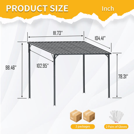 Outdoor Pergola 8' x 10' Metal Inclined Roof HouseOfZazla