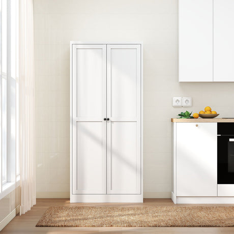 Metal Kitchen Pantry Cabinet With Adjustable Storage And 4 Heavy Duty Shelves - White HouseOfZazla