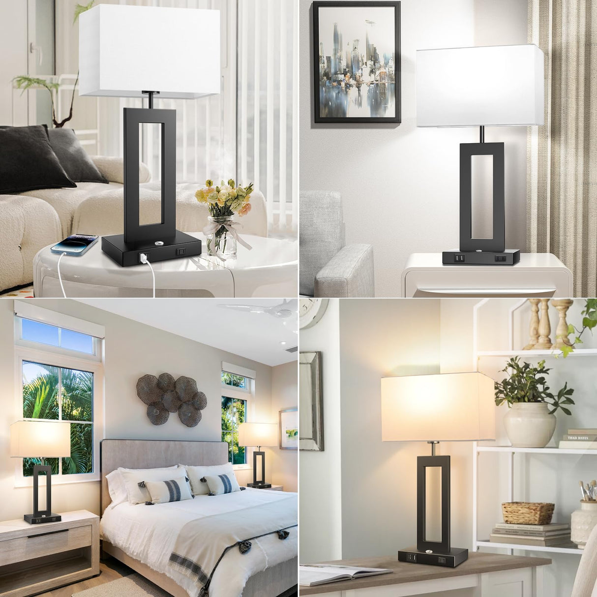 3 Color Temperatures Table Lamps for Bedrooms Set of 2, 22’’ Touch Control Bedside Nightstand Lamps with 2 USB Ports & AC Outlet, Stepless Dimmable Lamps with White Shade, Modern Lamps for Living Room Kondras