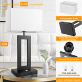 3 Color Temperatures Table Lamps for Bedrooms Set of 2, 22’’ Touch Control Bedside Nightstand Lamps with 2 USB Ports & AC Outlet, Stepless Dimmable Lamps with White Shade, Modern Lamps for Living Room Kondras