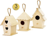3 Pack Unfinished Wooden Bird Houses to Paint for Kids & Adults Mini Feeder Houses to Cord for Hanging DIY Arts 4.5" Tall WoodArtSupply