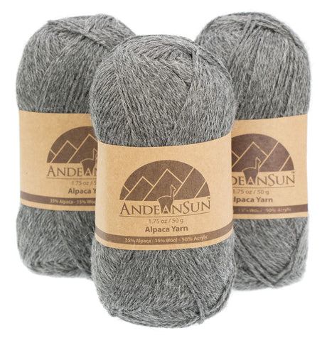 (3 Small Gorgeous Skeins) Alpaca Yarn Blend Umayo [657 Yards Total], #2 Fingering (Grey) AndeanSun