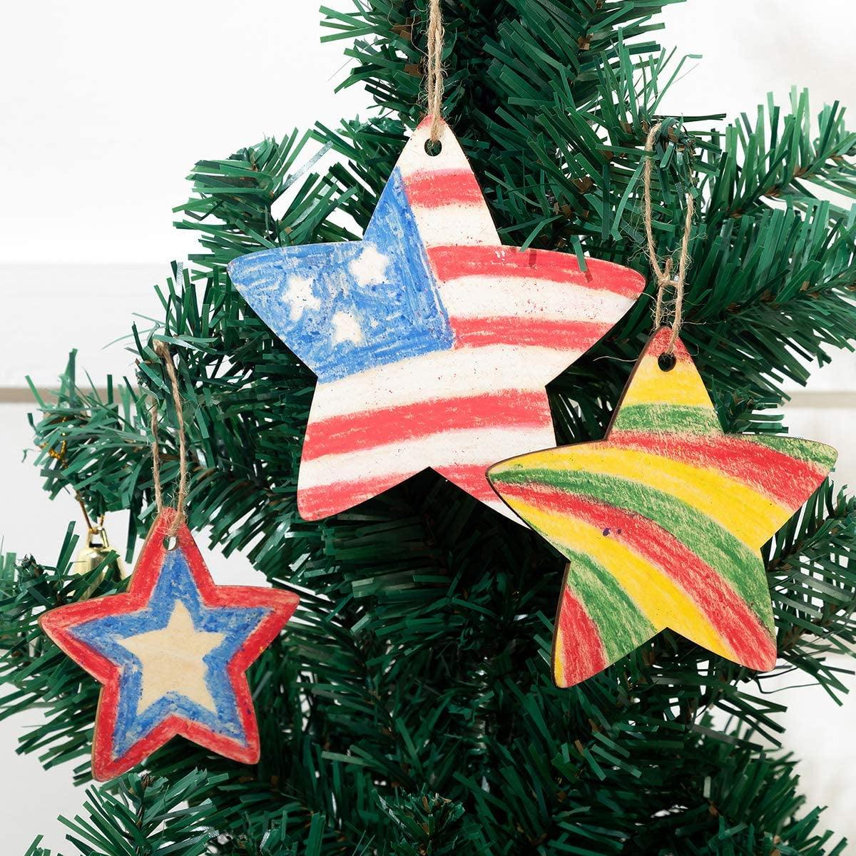 30 Pack Stars Shape Unfinished Wood Ornaments Big Blank Slices DIY Crafts Wooden Cutout with Hemp Rope for Craft DIY 4.72 In - WoodArtSupply